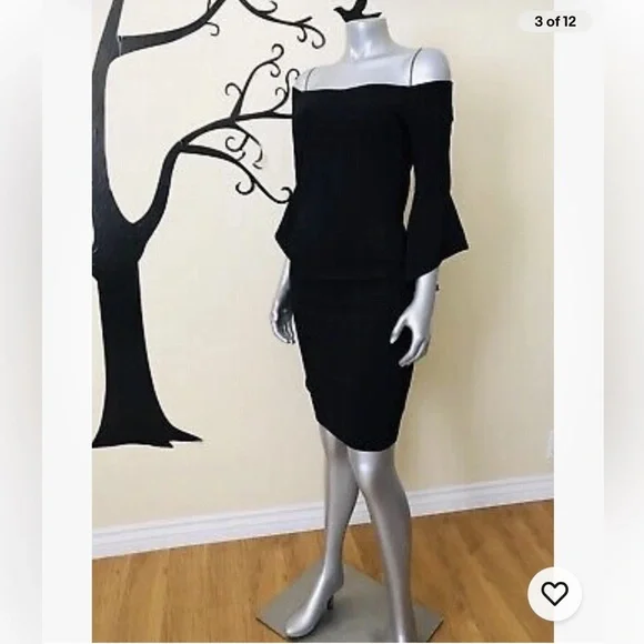 bebe Black Off The Shoulder Dress Midi - Picture 4 of 9